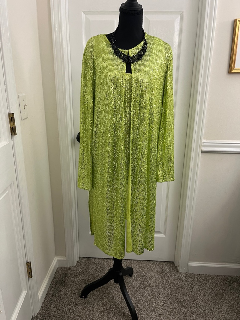 Anne Klein Lime Sequin Open Cardigan w/ Matching Tank